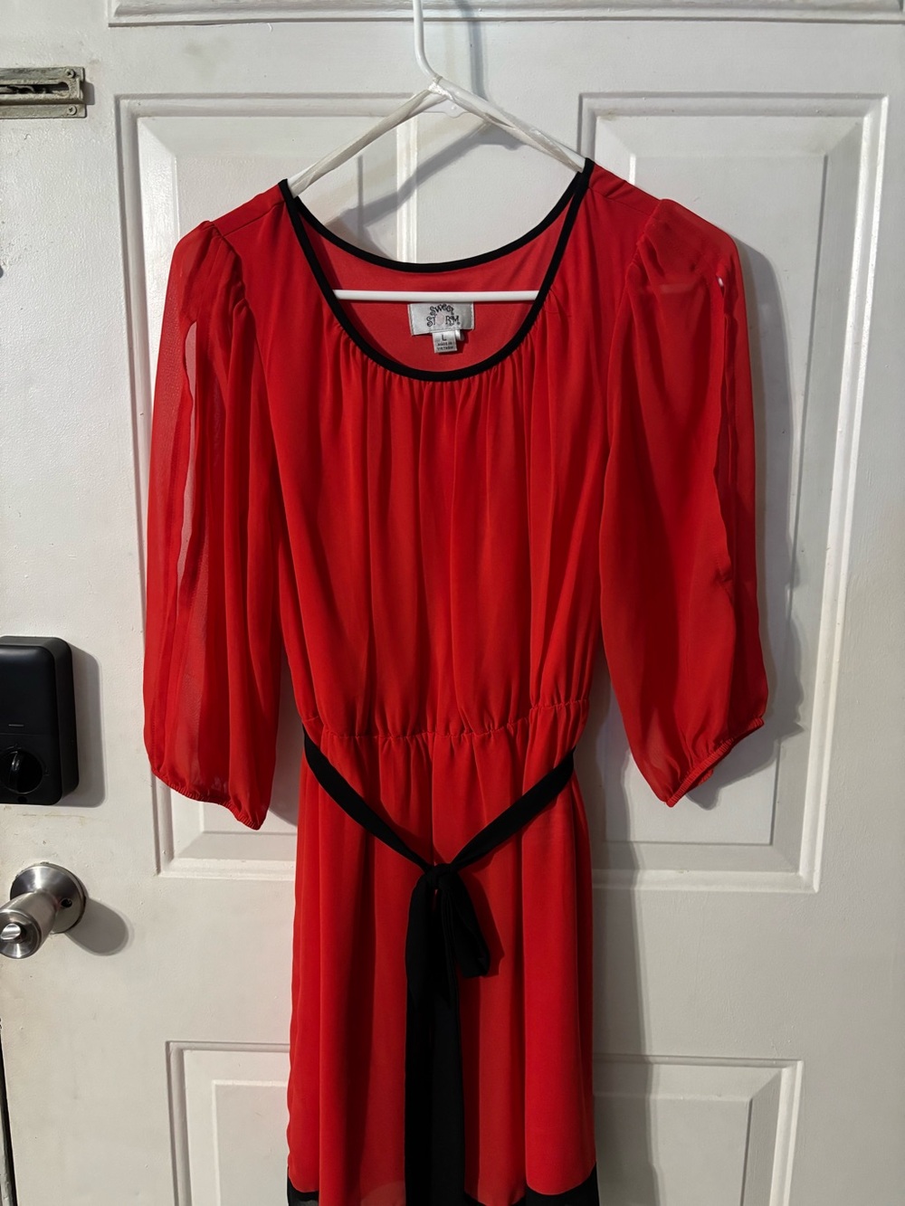 Sweet Storm Red Chiffon Long Sleeve Dress with Black Trim